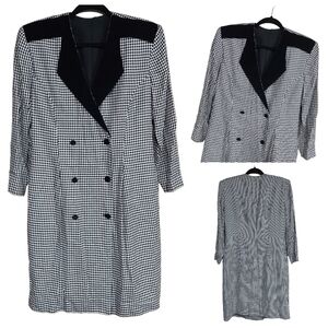 Vintage Black & White Houndstooth Print Double Breasted Blazer Dress